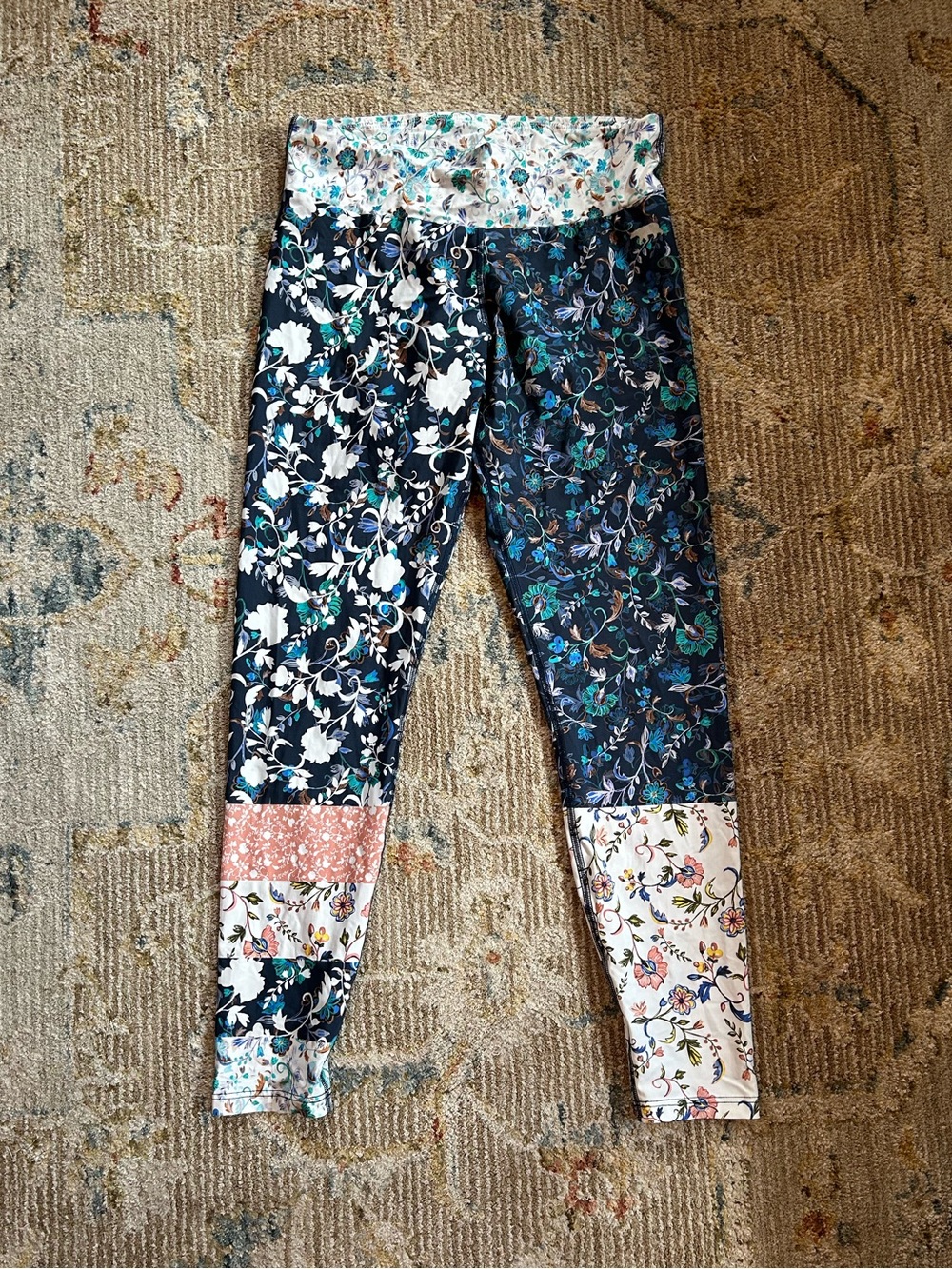 Running Bare Floral Patchwork Leggings - Navy, White, Pink, Teal